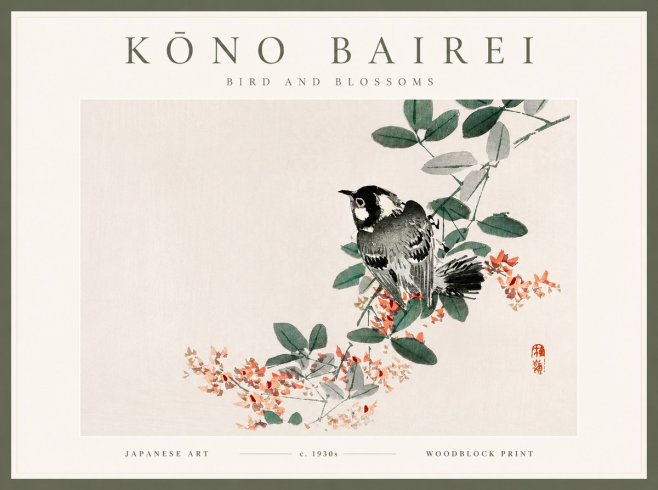 Kōno Bairei Bird and Blossoms No2 - Poszter