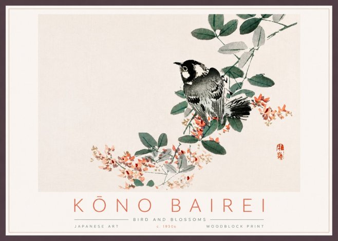 Kōno Bairei Bird and Blossoms No3 - Poszter