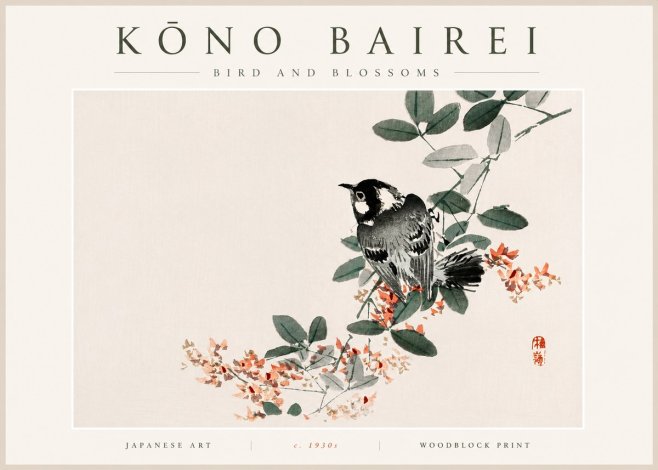 Kōno Bairei Bird and Blossoms No5 - Poszter