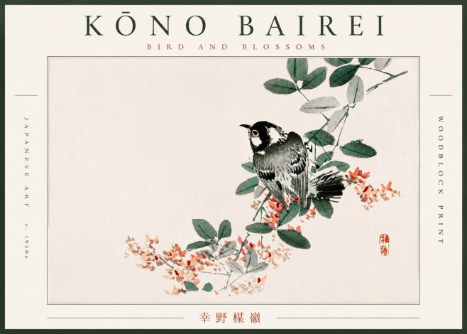 Kōno Bairei Bird and Blossoms No6 - Poszter