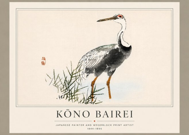 Kōno Bairei White-naped Crane No5 - Poszter