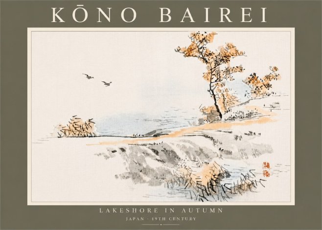 Kōno Bairei Lakeshore in Autumn No5 - Poszter