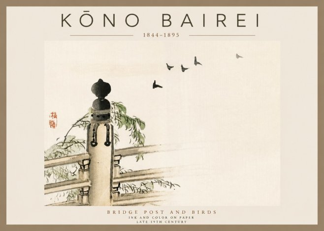 Kōno Bairei Bridge Post and Birds No2 - Poszter