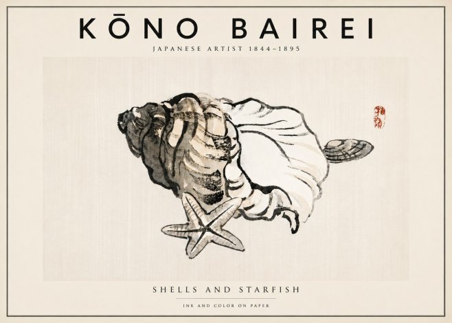 Kōno Bairei Shells and Starfish No5 - Poszter