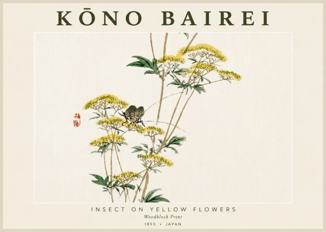 Kōno Bairei Insect on Yellow Flowers No4 - Poszter