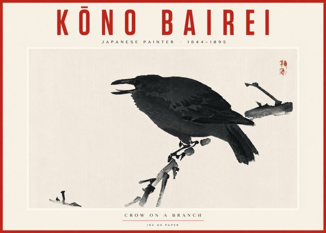 Kōno Bairei Crow on a Branch No5 - Poszter