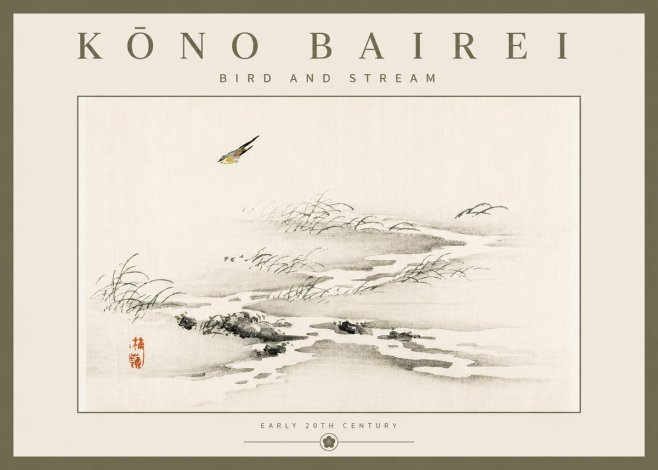 Kōno Bairei Bird and Stream No2 - Poszter
