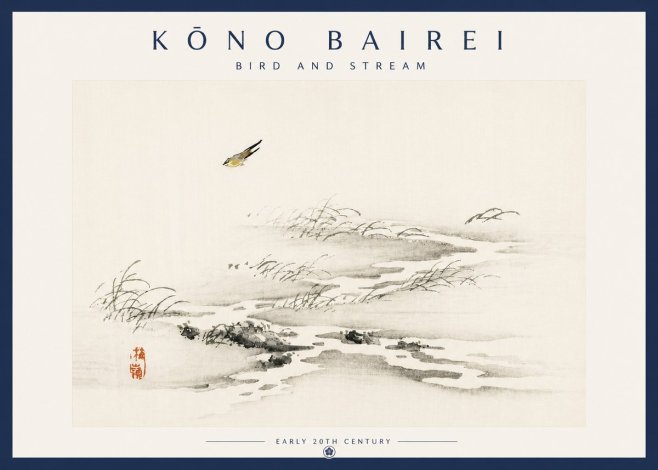 Kōno Bairei Bird and Stream No6 - Poszter
