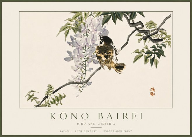 Kōno Bairei Wisteria and Bird No5 - Poszter