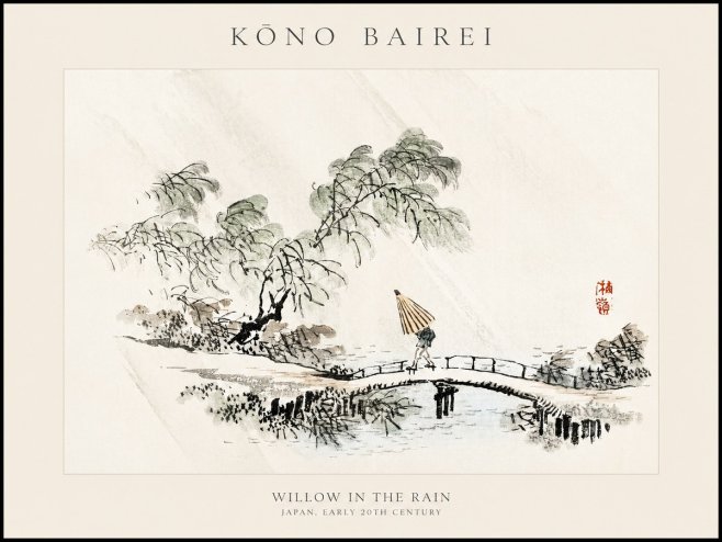 Kōno Bairei Willow in the Rain No1 - Poszter