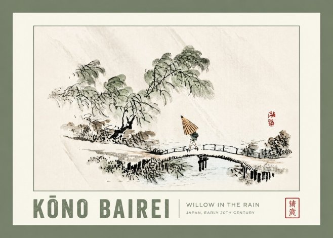 Kōno Bairei Willow in the Rain No2 - Poszter