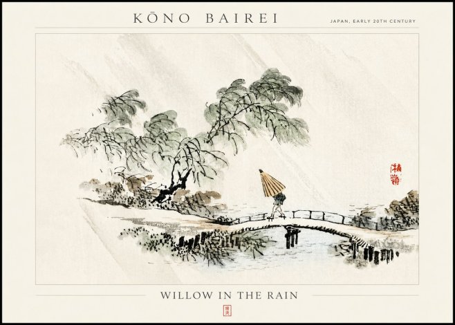Kōno Bairei Willow in the Rain No3 - Poszter