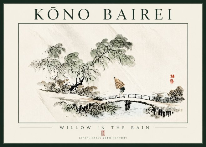 Kōno Bairei Willow in the Rain No4 - Poszter