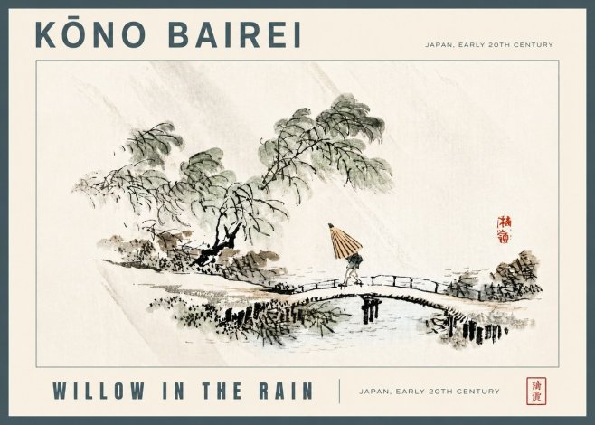 Kōno Bairei Willow in the Rain No5 - Poszter