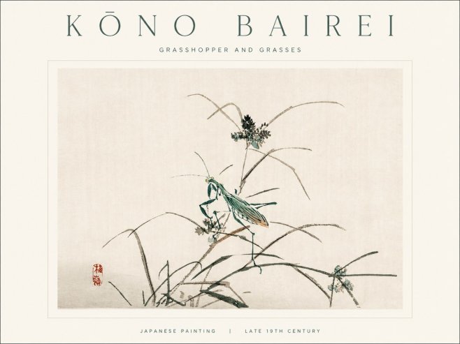Kōno Bairei Grasshopper and Grasses No1 - Poszter