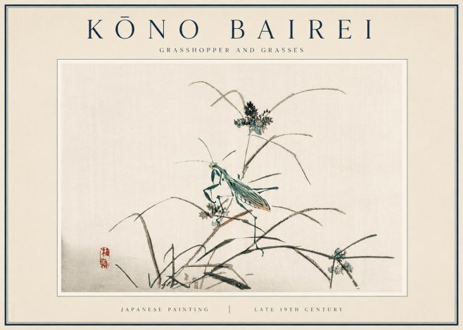Kōno Bairei Grasshopper and Grasses No3 - Poszter