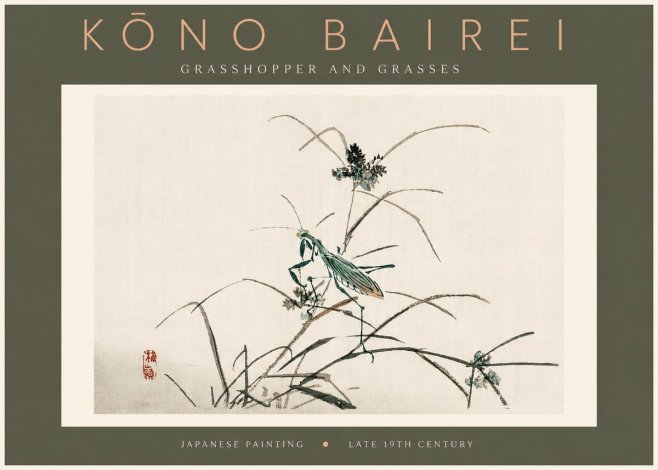 Kōno Bairei Grasshopper and Grasses No4 - Poszter