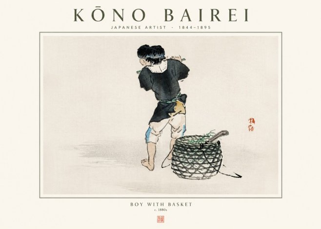 Kōno Bairei Boy with Basket No1 - Poszter