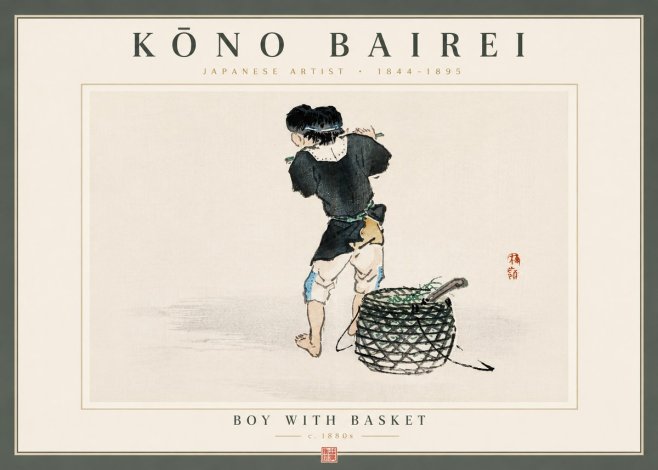 Kōno Bairei Boy with Basket No6 - Poszter
