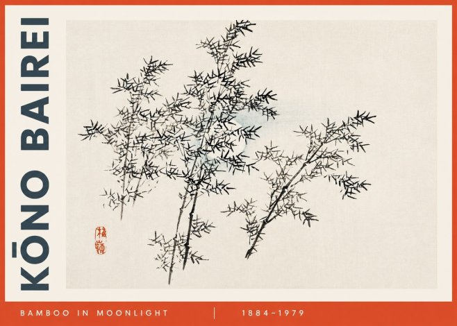 Kōno Bairei Bamboo in Moonlight No3 - Poszter
