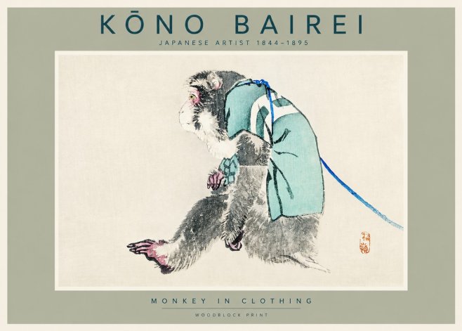 Kōno Bairei Monkey in Clothing No2 - Poszter