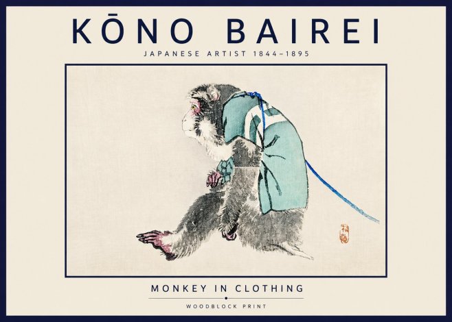 Kōno Bairei Monkey in Clothing No3 - Poszter