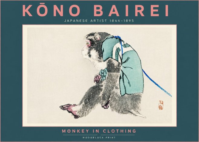 Kōno Bairei Monkey in Clothing No4 - Poszter