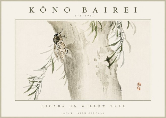 Kōno Bairei Cicada on Willow Tree No5 - Poszter