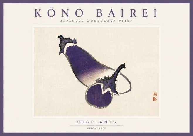 Kōno Bairei Eggplants No2 - Poszter