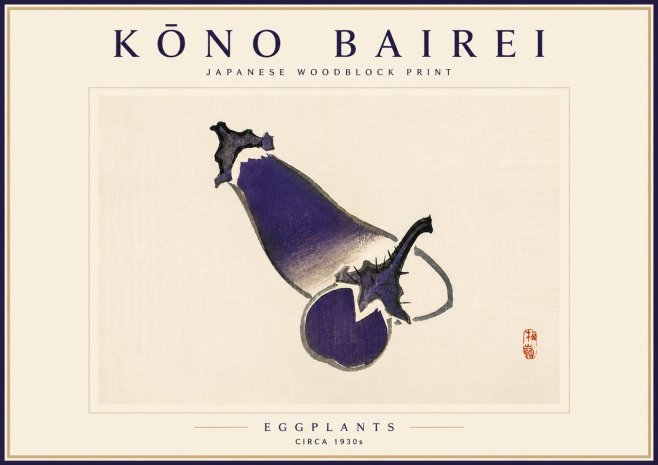 Kōno Bairei Eggplants No4 - Poszter