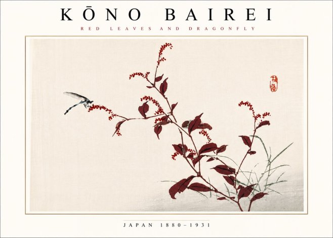 Kōno Bairei Red Leaves and Dragonfly No4 - Poszter