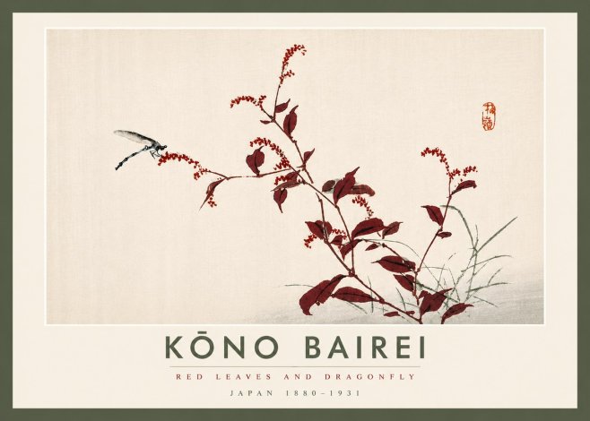 Kōno Bairei Red Leaves and Dragonfly No6 - Poszter
