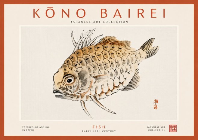 Kōno Bairei Fish III No6 - Poszter