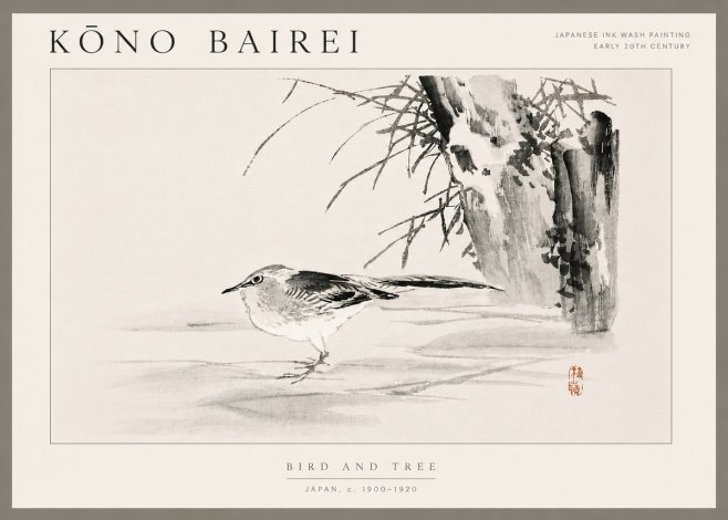 Kōno Bairei Bird and Tree No6 - Poszter