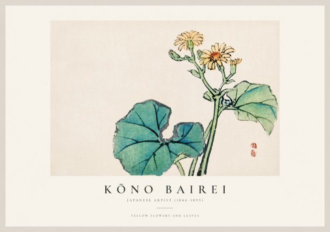 Kōno Bairei Yellow Flowers and Leaves No1 - Poszter