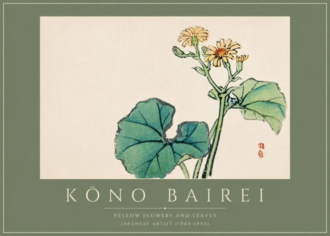 Kōno Bairei Yellow Flowers and Leaves No2 - Poszter