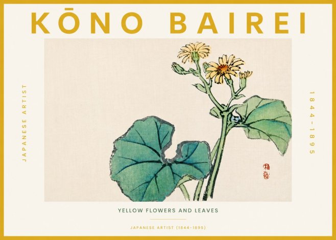 Kōno Bairei Yellow Flowers and Leaves No3 - Poszter