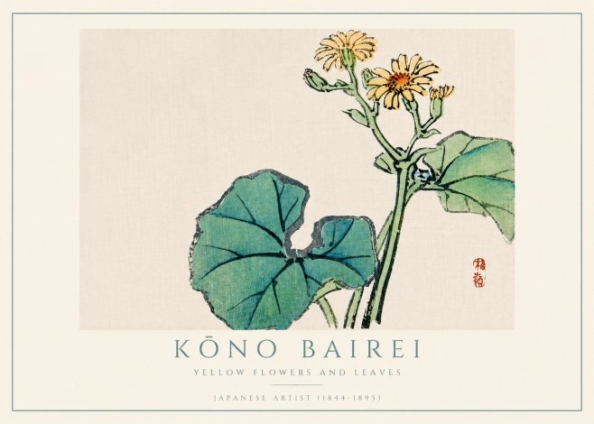 Kōno Bairei Yellow Flowers and Leaves No4 - Poszter