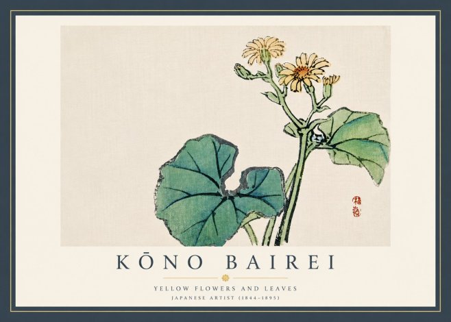 Kōno Bairei Yellow Flowers and Leaves No5 - Poszter