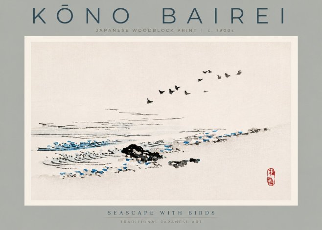 Kōno Bairei Seascape with Birds No3 - Poszter
