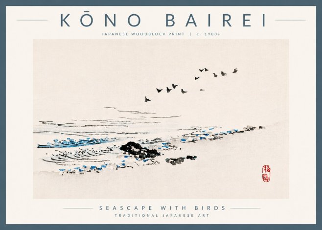 Kōno Bairei Seascape with Birds No5 - Poszter
