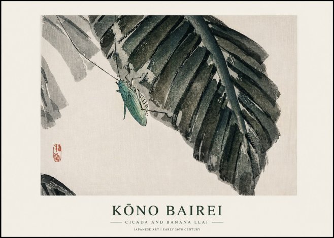 Kōno Bairei Cicada and Banana Leaf No1 - Poszter