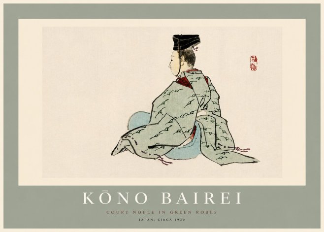 Kōno Bairei Court Noble in Green Robes No2 - Poszter