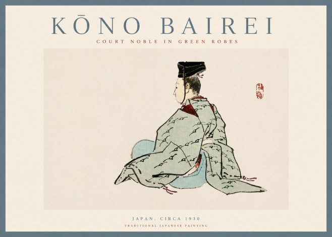 Kōno Bairei Court Noble in Green Robes No3 - Poszter