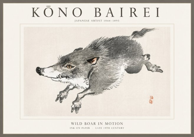 Kōno Bairei Wild Boar in Motion No1 - Poszter