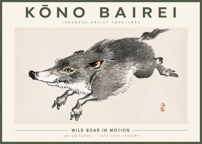 Kōno Bairei Wild Boar in Motion No4 - Poszter