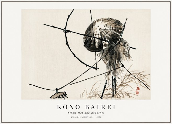 Kōno Bairei Straw Hat and Branches No1 - Poszter