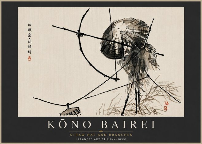 Kōno Bairei Straw Hat and Branches No5 - Poszter