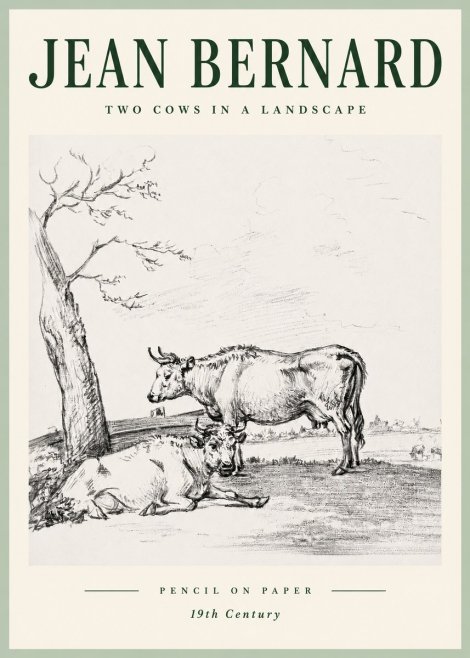 Jean Bernard Two Cows in a Landscape No5 - Poszter