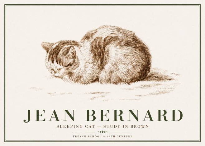 Jean Bernard Sleeping Cat — Study in Brown No3 - Poszter